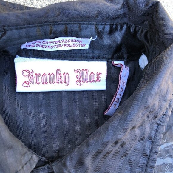 FRANKY MAX Rhinestone Cross Button Down Shirt Mens XL Black Textured Long Sleeve - Picture 7 of 10